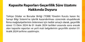 Kapasite Raporları ve Yerli Malı Belgelerinin Geçerlilik Süreleri